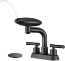 Matte Black Bathroom Sink Faucet，Modern 3 Hole Bathroom Faucet 2 Handle 4 Inch Centerset with 4 Water Outlet Modes, 360° Swivel Spout & Pop-Up Drain