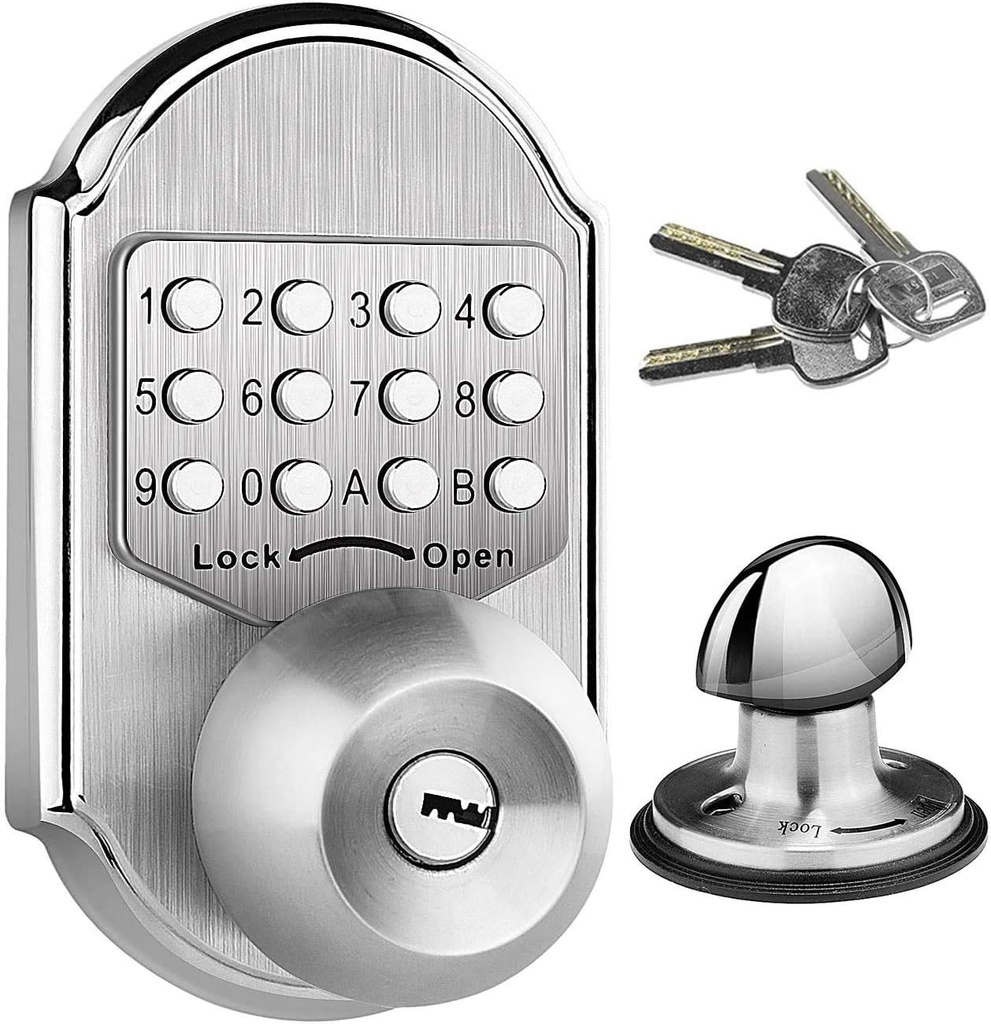 Keyless Door Lock Deadbolt Entry Door Knob Keypad Digital Combination Higher Security Keypad Door Knob Mechanical Stainless Steel #304 (Pass Code or Key)