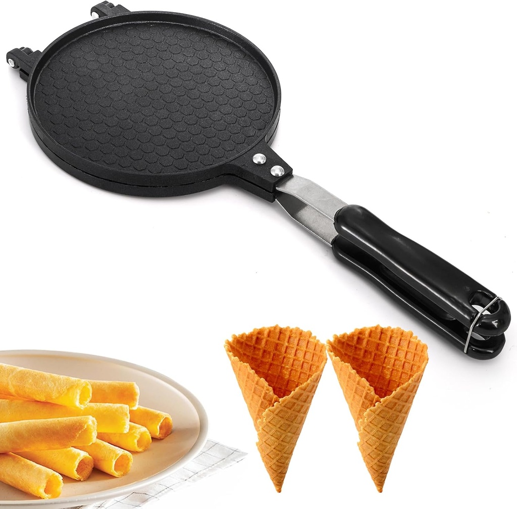 Dicunoy Waffle Cone Maker, Nonstick Ice Cream Cone Maker, 6.7" Egg Roll Crepe Pan, Camp Pancake Crispy Cone Omelet Mold for Waffle Cups, Choco Tacos, Fuel Gas Stoves Only