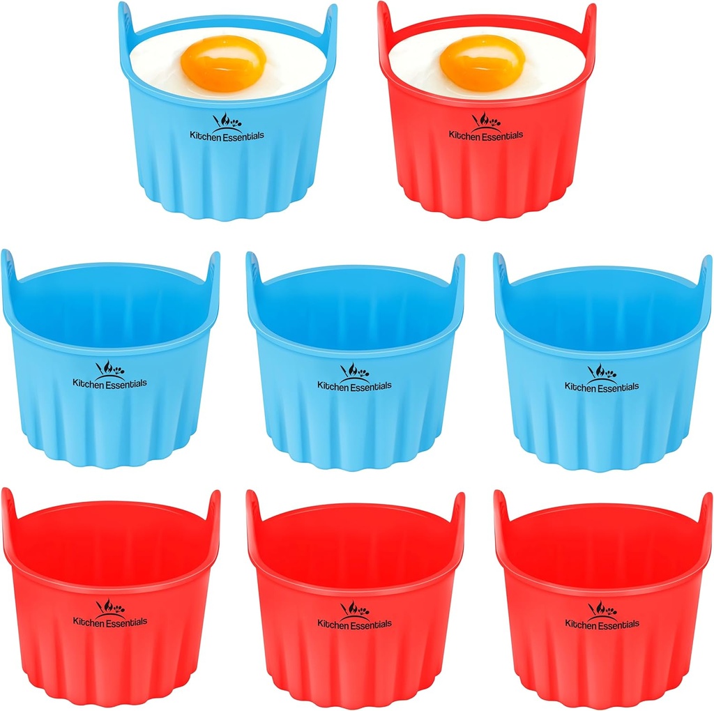 Air Fryer Baking Ramekins – Premium Food-Grade Silicone Mould Cups – Medium Size, Easy Release Nonstick Bakeware Set, 8-Pack for Eggs, Muffins, Cupcakes, Puddings, Tarts, Custards, and More!
