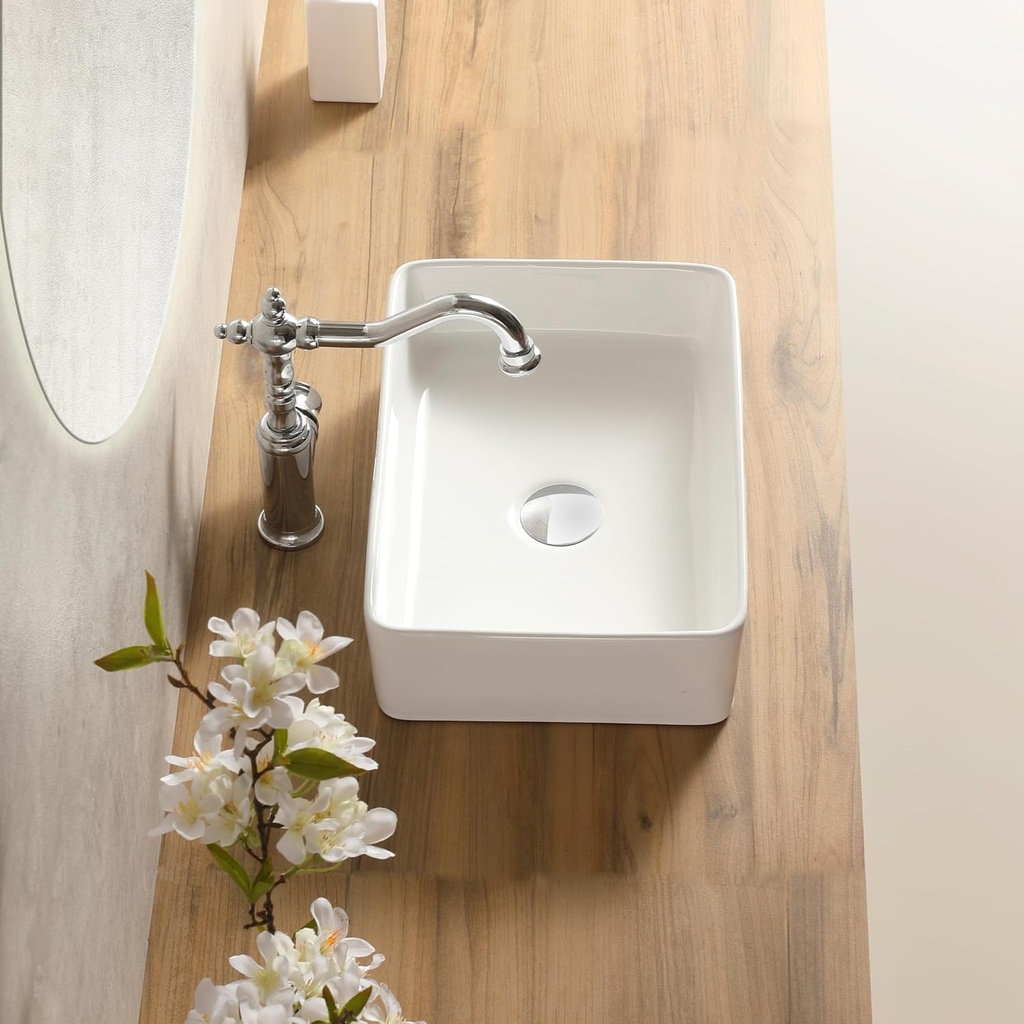 16"x12"Rectangular Vessel Sink,Ceramic Small Bowl Bathroom Vessel Sink, White Bathroom Sinks Lavatory Above Counter Art Basin Vanity Sink Bowl(LA-4485)