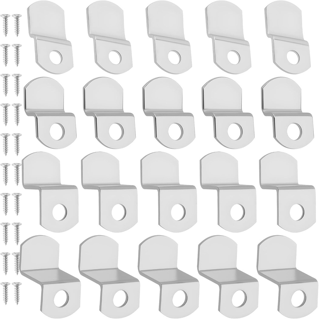 Offset Canvas-Clips for Picture Framing - 40 pcs Heavy Duty Photo Frame & Painting Clamps with 20 Screws, Silver Photo Frame Clips Offset Mirror Clamps Clips(5 Pcs Each of 1/8", 1/4", 3/8", 1/2" )