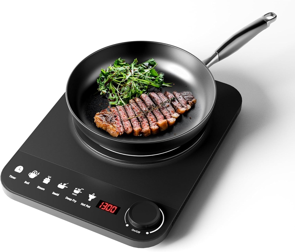 Induction Cooktop Portable, 1300W Mini Stove with 5 Cooking Modes - Easy to Use & 18 Power Levels, Induction Burner with LCD Sensor Touch, Timer for Tiny Kitchen, Apartment, Camping, RV