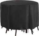 Round Patio Bar Height Table and Chair Cover 90 Inch,Outdoor Round Tall High Patio Table Cover for Patio Rounds Furniture, Patio Set Covers Waterproof Outdoor - 90 X 43 Inch, Black