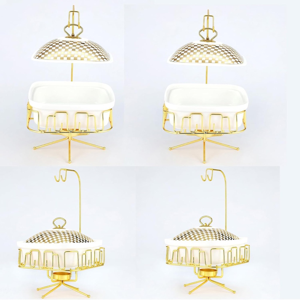 Buffet Hotpot Heating and Warming Utensils Set - Hangable Lid Buffet Ceramic Cookware, Ceramic Buffet Frying Pan Tray, Food Warming Buffet Crock Pot, Buffet Warming Equipment(Size:3.0L,Color:Gold)