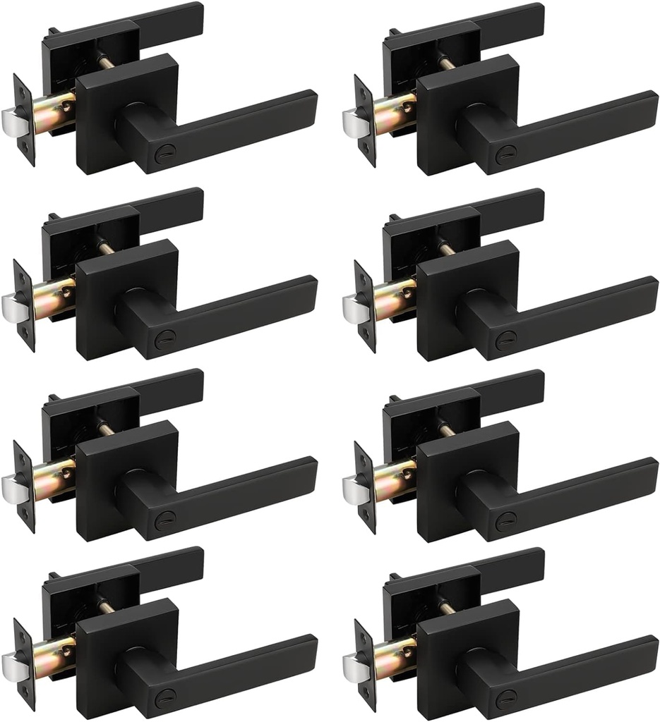 8 Pack Modern Black Door Handles Privacy Door Levers Black Door Knobs Interior Heavy Duty Reversible Door Locks Keyless Square Interior Door Handle