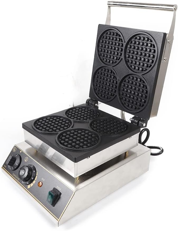 4 Molds Waffle Maker,110V Waffle Irons,Nonstick Plates Waffle Maker,Mini Waffle Pancakes Baker,50~300℃ Adjustable Temperature for Breakfast,Snack (4 Molds)