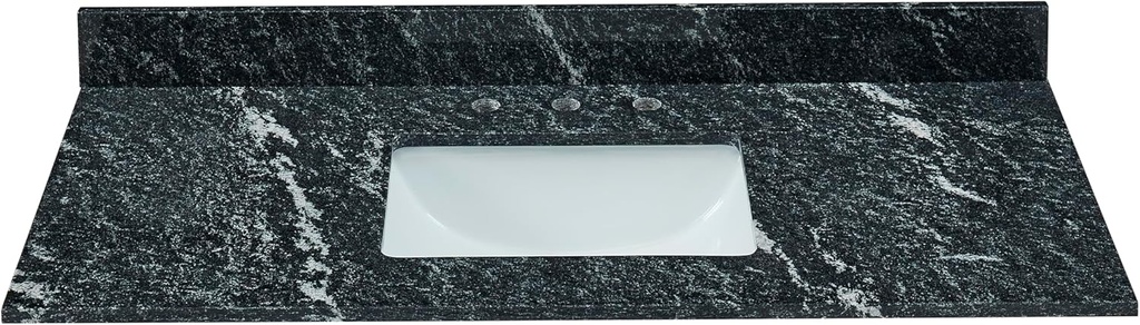 Tile & Top 43" Black Granite Vanity Top with Single Porcelain Sink, Premium Thunder Black Granite, 22" Deep, 0.78" Thick, 4" Backsplash (43)