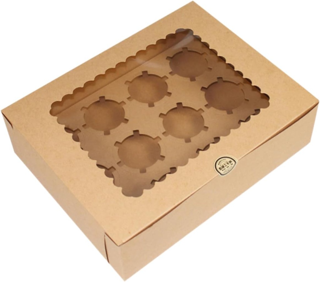 Portable Cupcake Box with Windowed Design Foldable Kraft Paper Bakery Carrier for Secure Muffin Storage for Home Dessert Shops Picnics and Parties