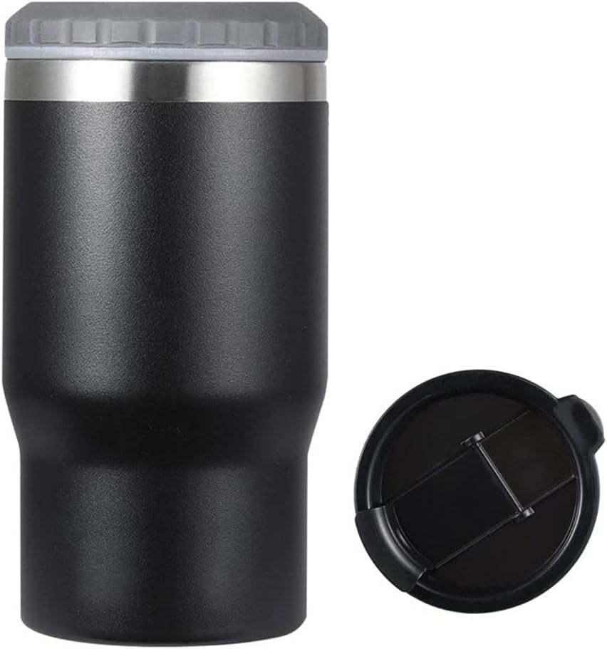 14oz 4 in 1 Stainless Steel Can Cooler Beer Bottle Insulator With 2 Lids for 12oz can&bottle, Double walled insulated Thermocooler &Travel Mug Holder Keeping Your Bevearge Cold (Black)