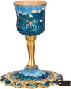 Matashi Hand-Painted Enamel Tall 5" Kiddush Cup Set with Stem and Tray Embellished with Crystals, Jerusalem Cityscape for Weddings Shabbat Havdalah Passover Goblet Judaica Gift
