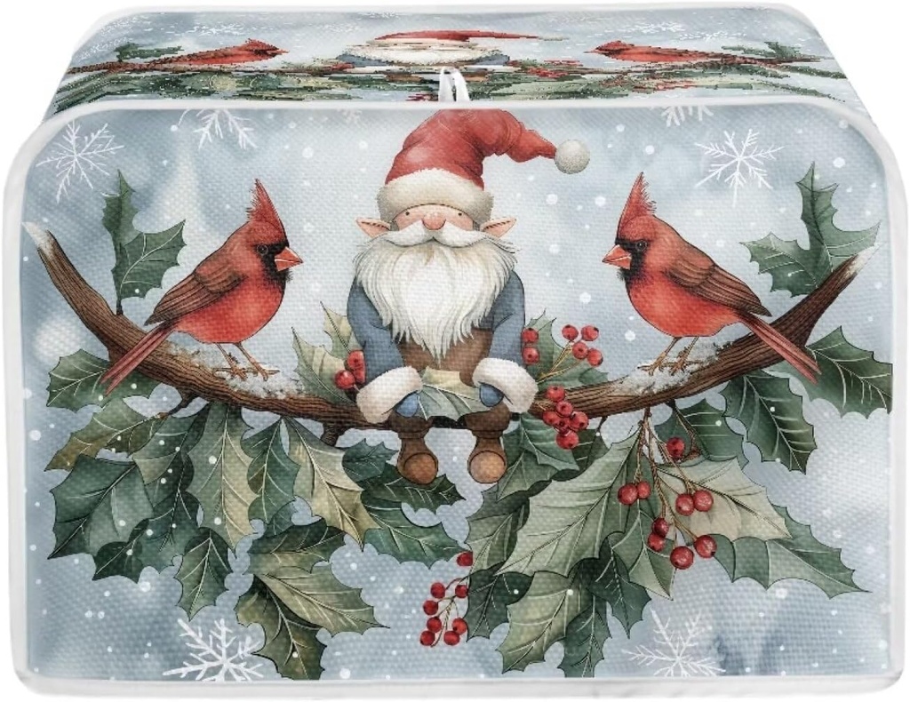 FOR U DESIGNS Cute Toaster Cover 2 Slice Wide Slot Christmas Decorations Dust and Fingerprint Protection Small Appliance Cover, Gnome and Cardinal Print