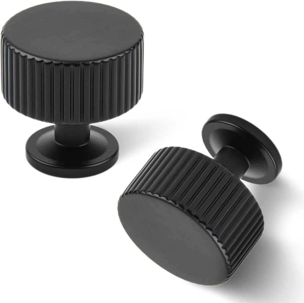 Matt Black Kitchen Cabinet Knob, 2 Pack Solid Brass Dresser Drawer Pulls, 1-1/10 Black Cabinet Knob for Cabinet Cupboard Wardrobe, Bifold Door Hardware Handles