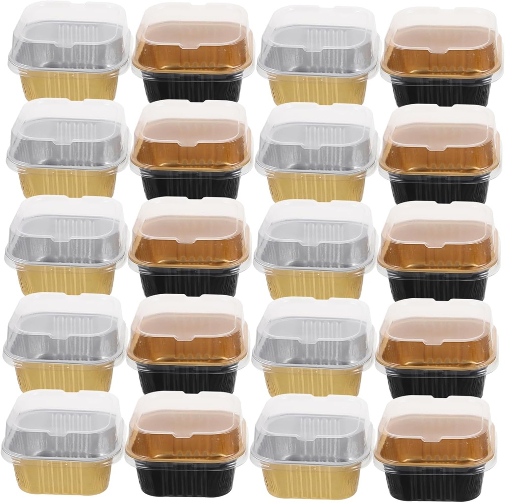 Zerodeko 20pcs Aluminum Foil Cupcake Baking Boxes Lids Heat-resistant Pastry Containers for Supermarket Home Bbq Wedding