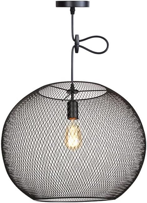 1-Lights Industrial Spherical Pendant Light Simple Black Hollow Cage Hanging Lamp E27 Vintage Metal Shade Chandelier for Kitchen Island Dining Room Chandelier Fixture (30x26cm)