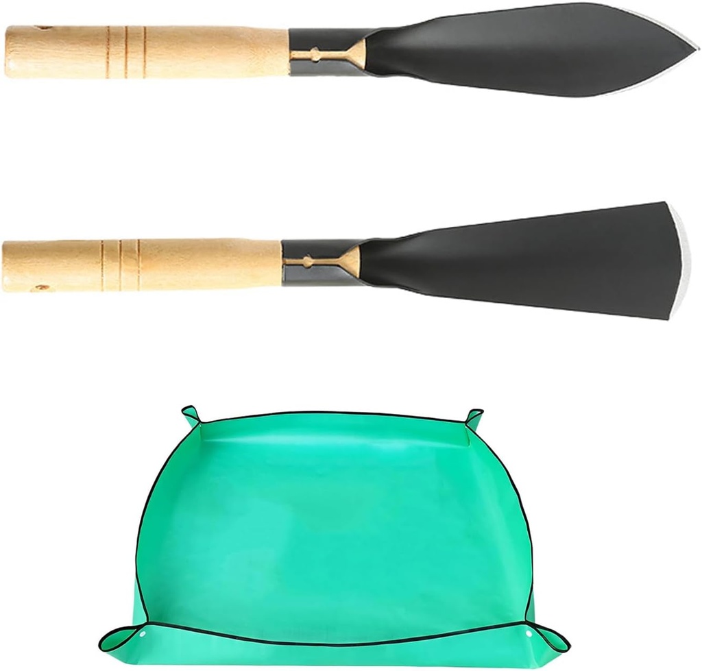 3Pcs Garden Hand Trowel Plant Repotting Mat, Heavy Duty Polished Steel Garden Shovels with Wood Handle, Small Gardening Hand Tools for Digging, Planting, Measure, Transplanting