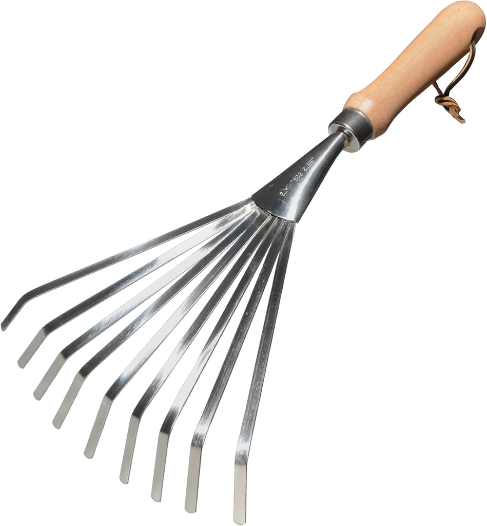 GREBSTK Hand Rakes Stainless Steel Beech Handle Soil Tille Garden Shrub Rake Small Leaf Rakes for Sweep Leaves & Loose Debris in Garden, Lawns, Yards, 14.5", 9 Tines Fan Lawn Leaf