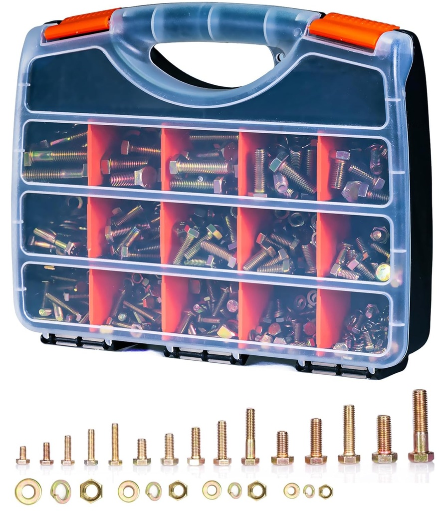 700pcs Metric Bolt Assortment, M6 M8 M10 M12, Grade 8.8 Heavy Duty, Yellow Zinc Plated, 10-50mm Length, Bolts and Nuts Kit