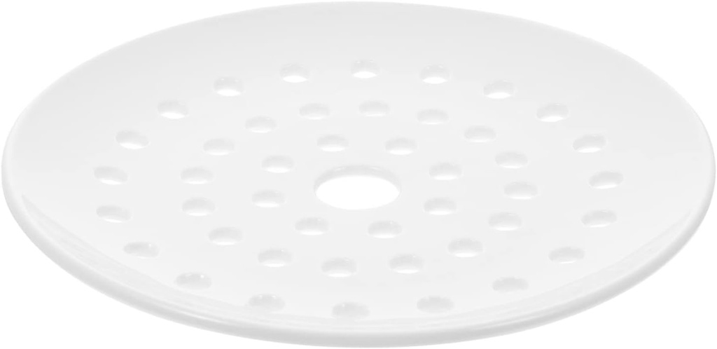 Healifty Multi Functional Ceramic Food Steamer Plate Practical Dumpling and Fish Steaming Holder for Home Kitchen Supplies Easy Clean White Steaming Dish for Buns Rice and Seafood Cooking