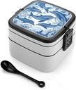 Dolphin Bento Box Adult Lunch Box All-in-One Lunch Containers with Removable Compartments Double Layer Bento Lunch Box with Spoon And Handle Stackable Lunchbox