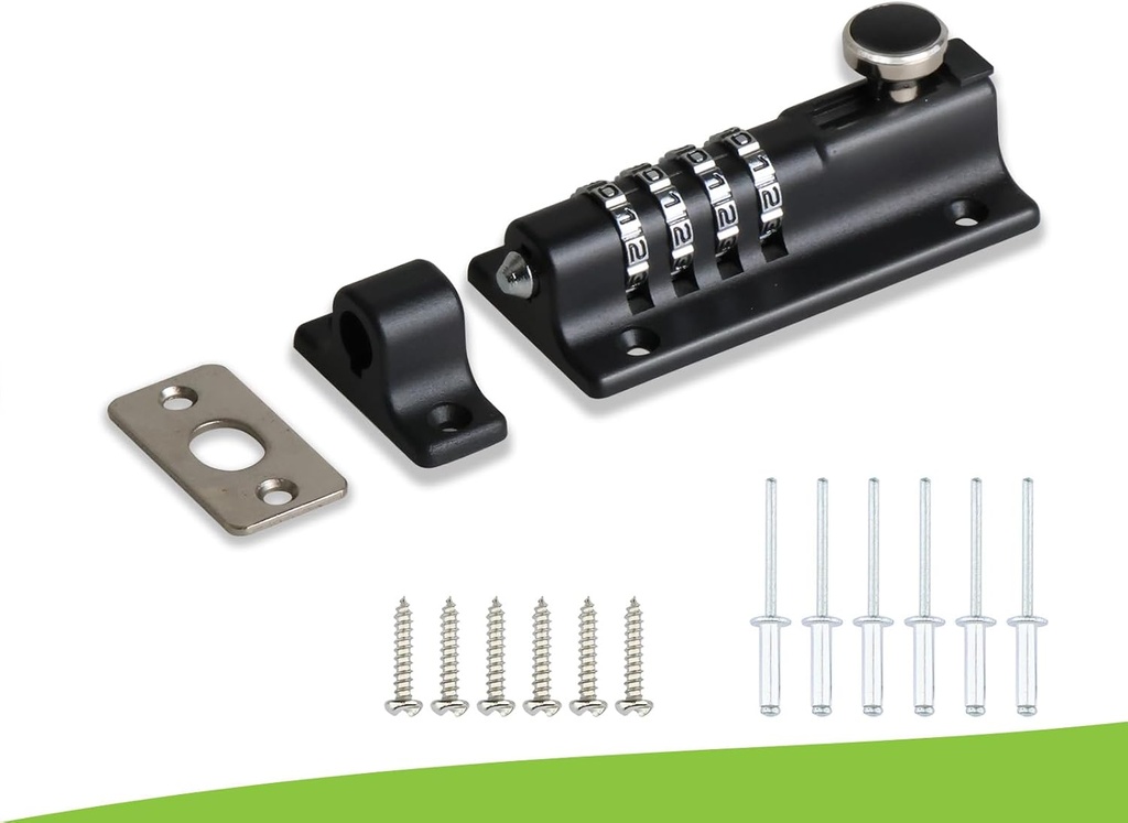 Heavy Duty 4-Digit Combination Locking Bolt - Reinforced Zinc Alloy Security Slide Latch for Gates, Sheds, Barns, Fences & Cabinets - Childproof Design & Anti-Theft Password Setting (Black)