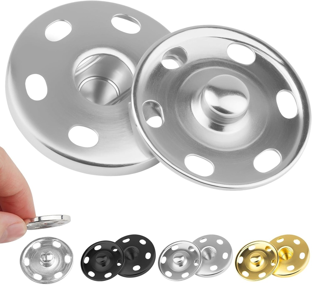1Inch/25mm Large Sew on Snap Buttons 24Set Sew-on Snaps Sewing Snaps for Fabric, Metal Snaps Fasteners Press Studs Buttons for Sewing Clothing,3 Colors