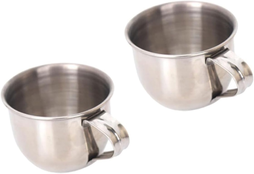2pcs Stainless Steel Cups with Ergonomic Handle for Sake Tea and Office and Bar Use Rustproof Drinkware
