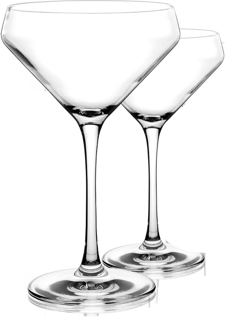 Set of 2 Crystal Martini Glasses, 12oz Coupe Cocktail Glasses - Ideal Housewarming or Wedding Gift (2 SET)