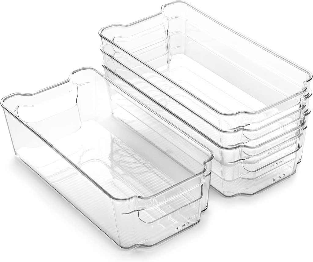 BINO | Stackable Storage Bins, Medium - 4 Pack | The Stacker Collection | Clear Plastic Storage Bins | Organization and Storage Containers for Pantry & Fridge | Multi-Use Organizer Bins | BPA-Free