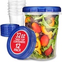 Stock Your Home 32oz Plastic Containers with Twist Top Lids (12 Pack), Quart Freezer Containers with Airtight Lids for Leftover Food, Microwave and Dishwasher Safe