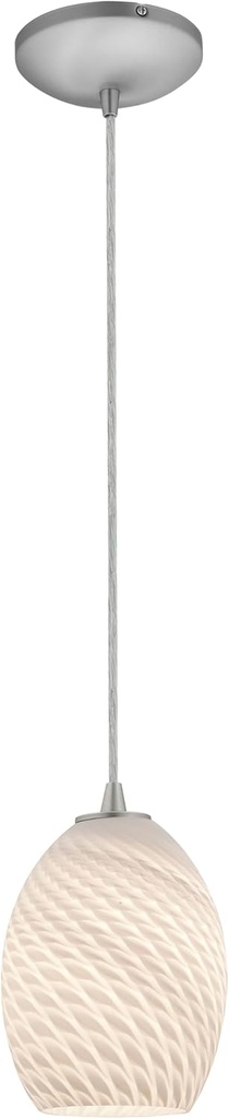 Brandy FireBird - E26 LED Cord Pendant - Brushed Steel Finish - White FireBird Glass Shade