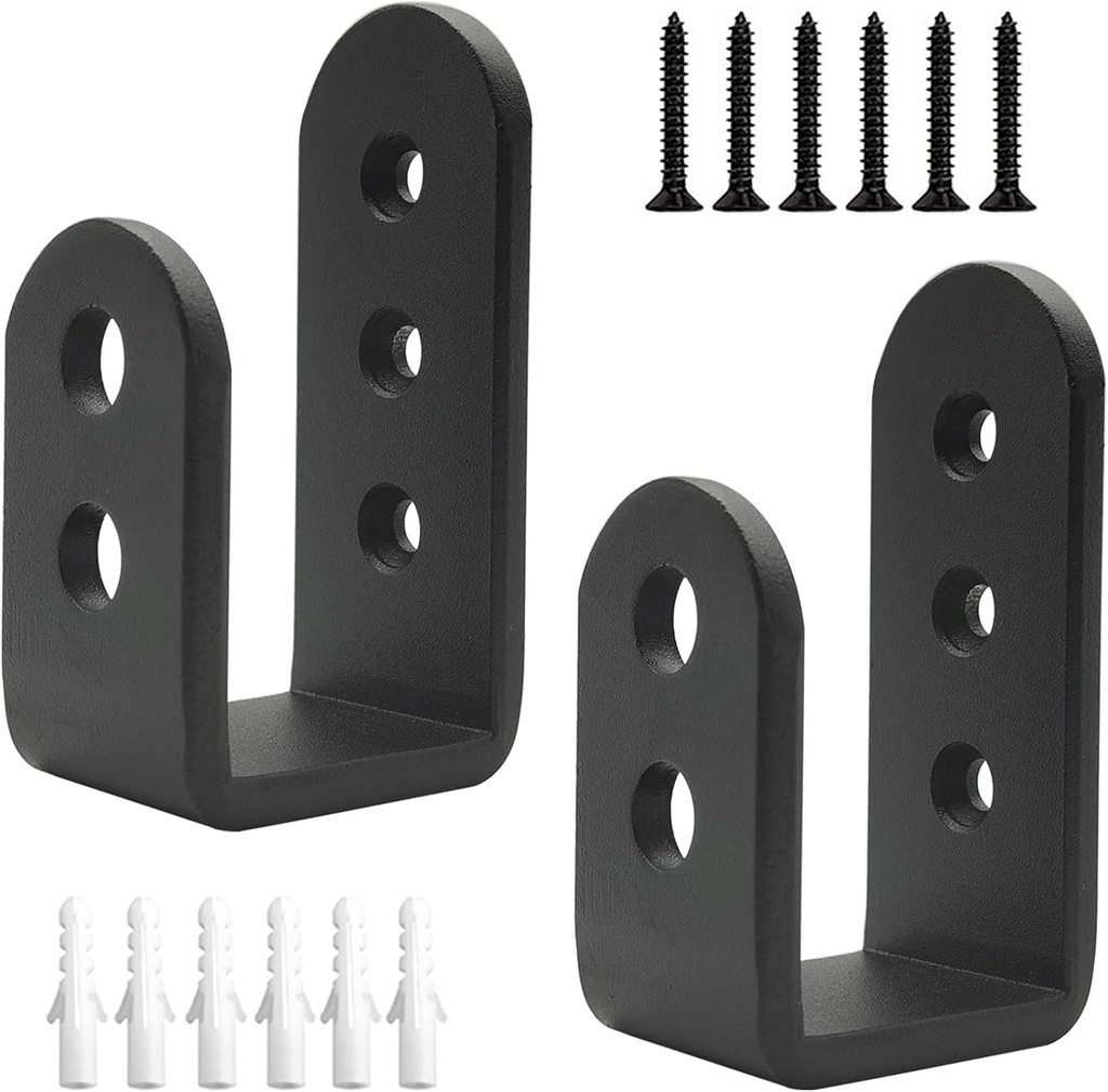 2 Pack Heavy Duty 2x4 Door Barricade Brackets Steel U Bracket Drop Open Bar Security Holder Door Lock Brackets for Home, Barn, Shed, Garage, Gate to Security Door Reinforcement Fits Holder Bar, Black