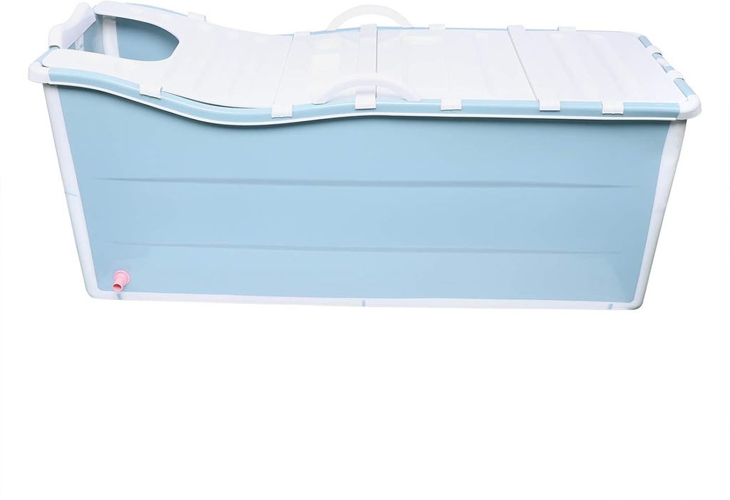 Portable Foldable Bathtub 53In Freestanding Bathtub with Lid & Drain-pipe, Blue Thickened Plastic Collapsible Soaking Bath Tub for Adults, Bearing Capacity 92.48lbs (with Lid)
