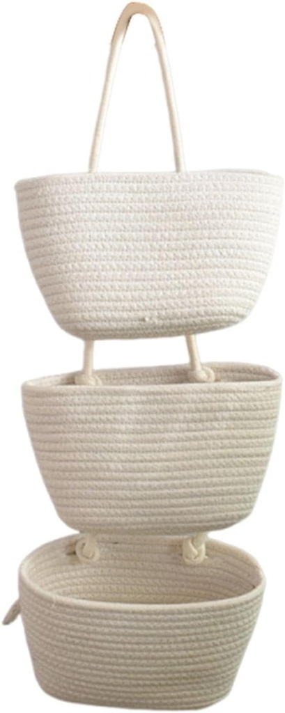 Over The Door Hanging Basket Woven Wall Basket Holder Kitchen Organizer Storage for Living Room Garden Bedroom Organizing Key, White