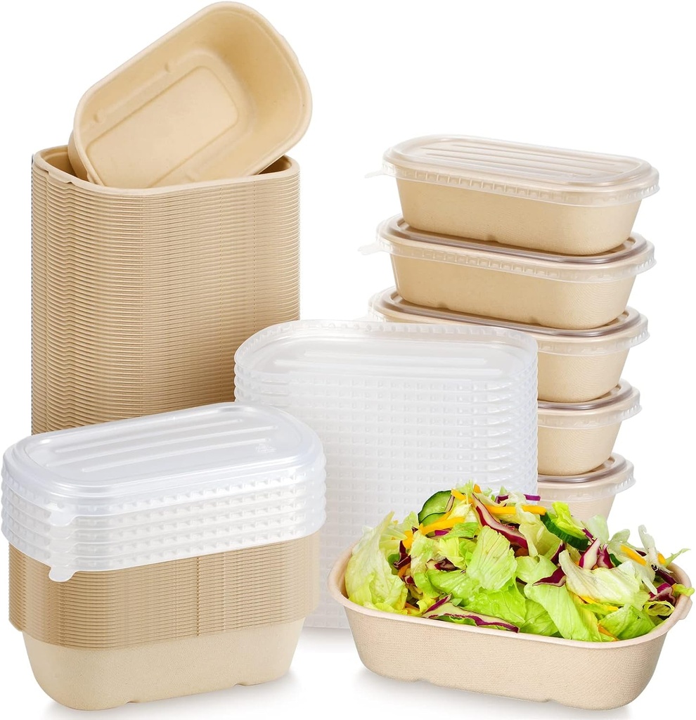 Remerry 100 Sets Disposable Bowls with Lids Paper Meal Prep Containers Disposable Paper Food Containers Throw Away Lunch Salad Bowls for Restaurant Party Serving(23 oz)