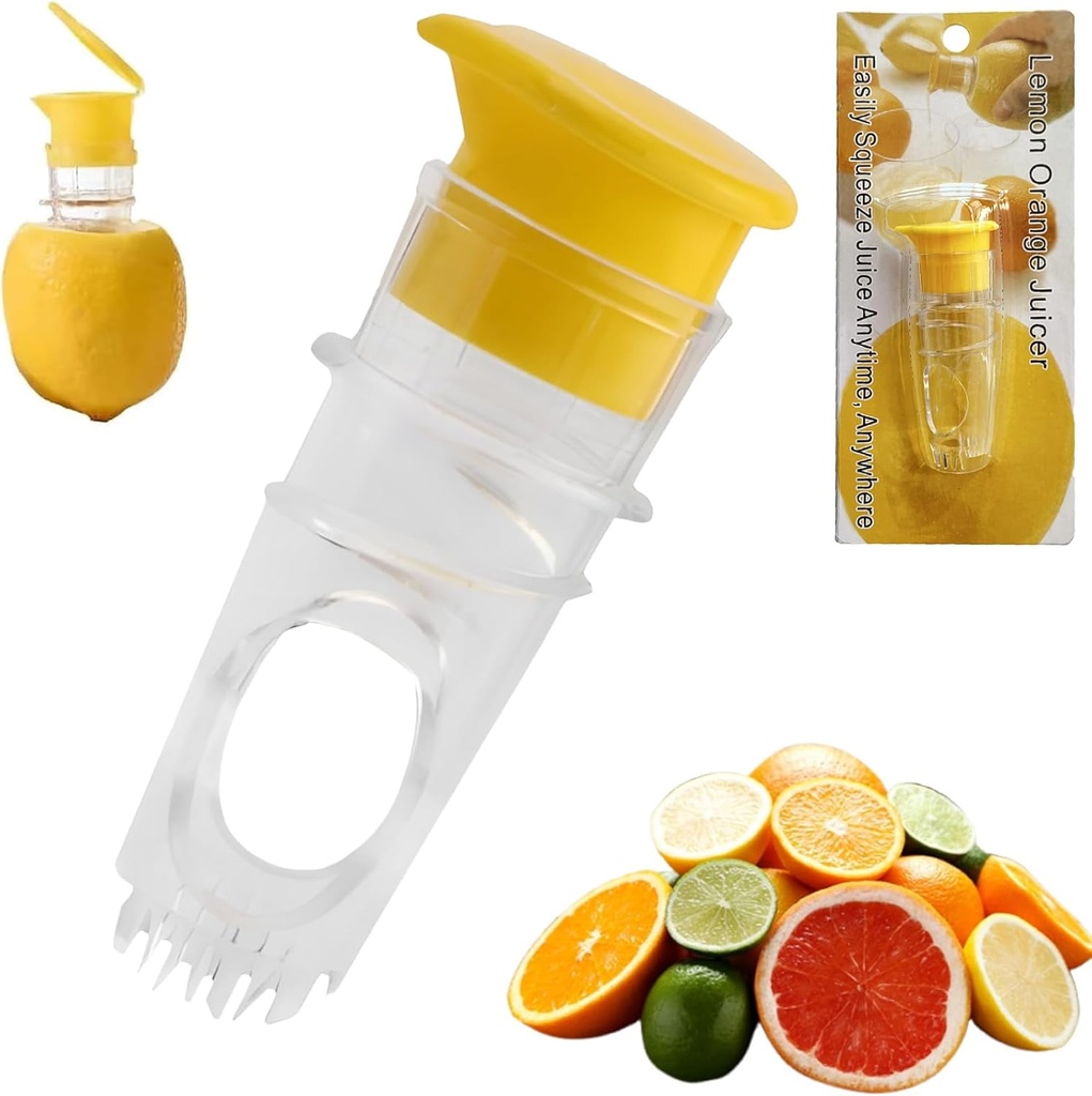 2025 New Screw-Top Lemon Squeezer, Lemon Juicer Squeezer, Portable Plastic Lemon Squeezers, Lemon Mini Squeezer, Manual Juicer Hand, Compact Juice Extractor Citrus Press with Lid (Yellow)