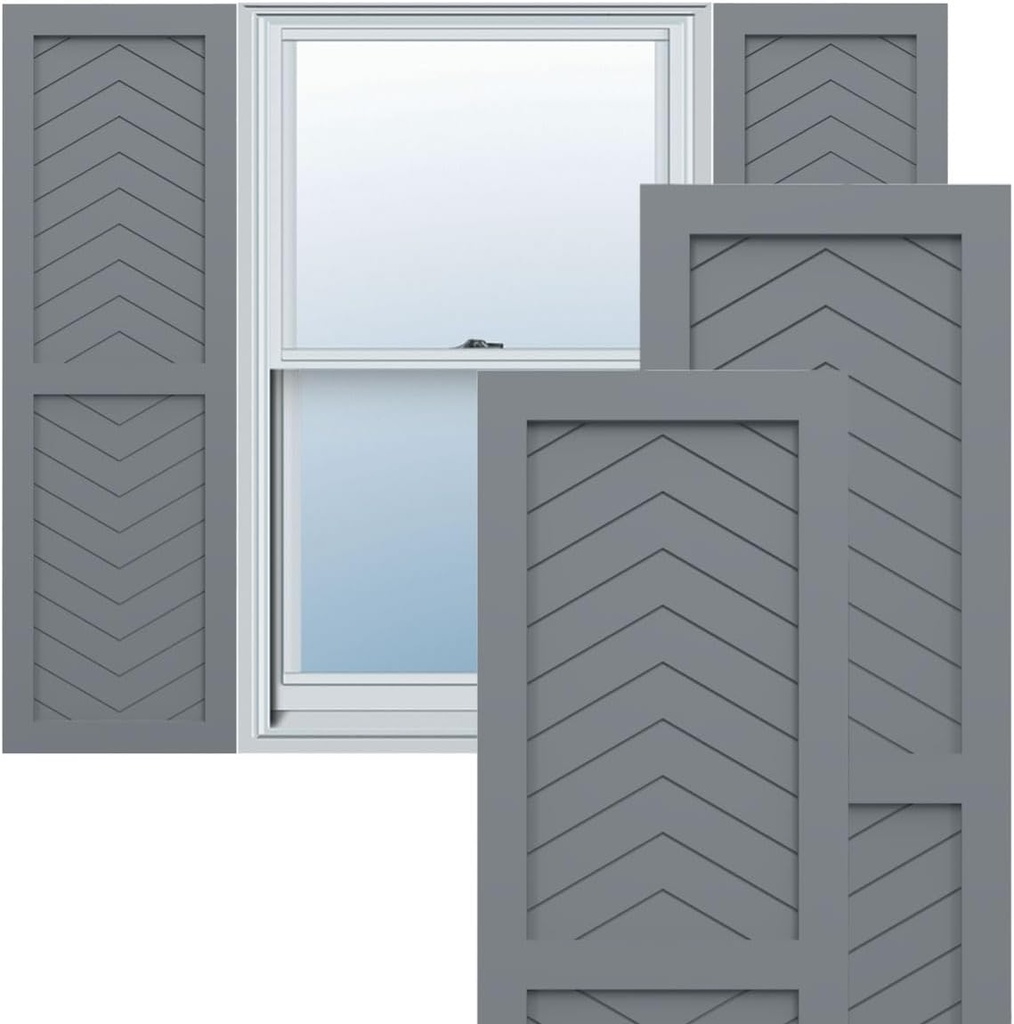 15"W x 37"H True Fit PVC Two Panel Chevron Modern Style Fixed Mount Shutters, Ocean Swell (Per Pair - Hardware Not Included)