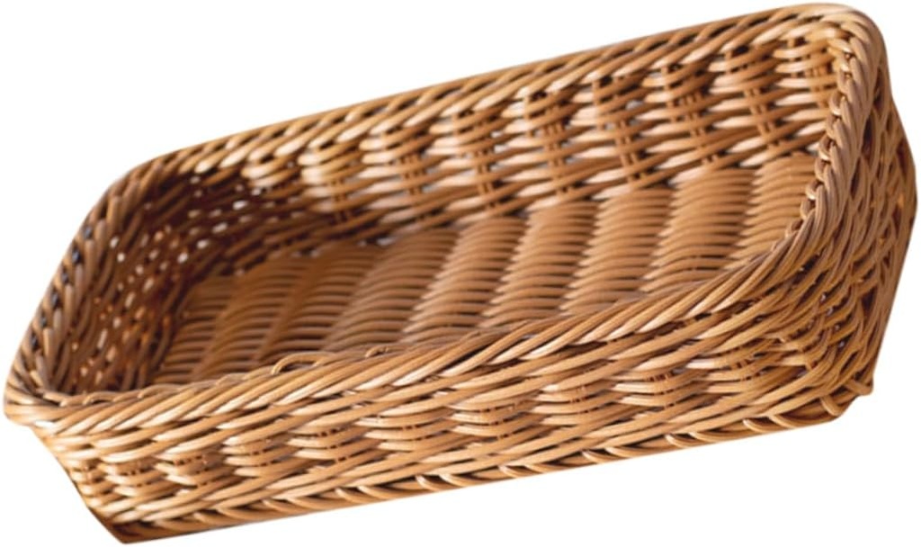 BESTOYARD Imitation Rattan Cutlery Storage Basket Rustic Organizer for Utensils Seasoning Jars and More Lightweight for Kitchen Dining Buffet Use