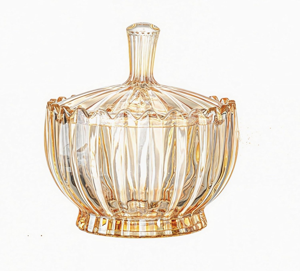17oz Crystal Glass Candy Jar with Lid, Decorative Candy Bowl, Fruit Cookie Jewelry Box Buffet Jar Food Containers for Home Kitchen Office Table Decorative,Amber