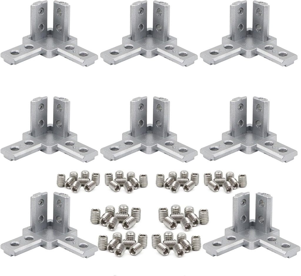 8Pcs 10 Series Aluminum Extrusion Profile Tri Bracket 3-Way End Corner Right Angle 1" x 1" 1 Inch Connector with Screws for 1010 Extruded Aluminium Esquina Profil