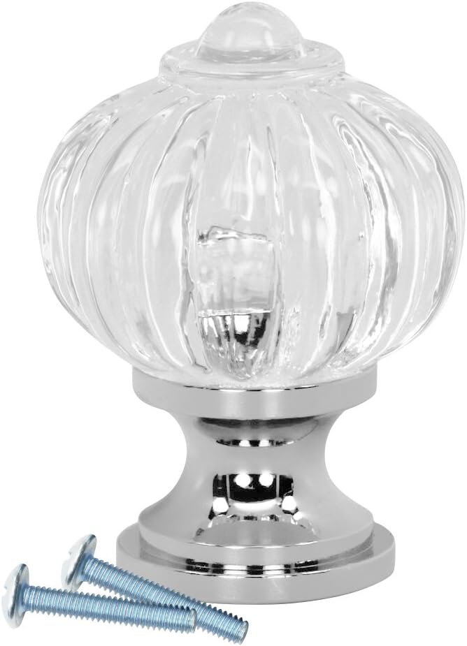 Rok Hardware Crystal Clear Round Pumpkin Style Metal Acrylic Chrome 1-3/32" Decorative Kitchen Vanity Dresser Cabinet Drawer Door Knob K530428CHCL (2 Pack)