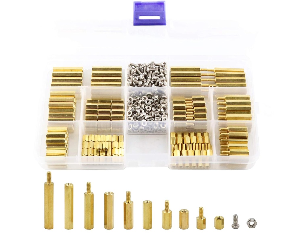 LBY 290pcs Male Female Hex Brass Spacer Standoff Screw Nut Assortment Kit, M2.5 Motherboard Standoffs, 10 Sizes (with Screws & Nuts), Copper (Yellow)