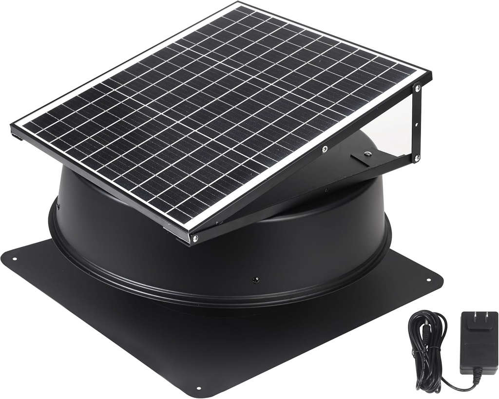 Solar Attic Fan, 40 W, 1600 CFM Large Air Flow Solar Roof Vent Fan, Low Noise and Weatherproof with 110V Smart Adapter, Ideal for Home, Greenhouse, Garage, Shop, RV, Workshop etc.