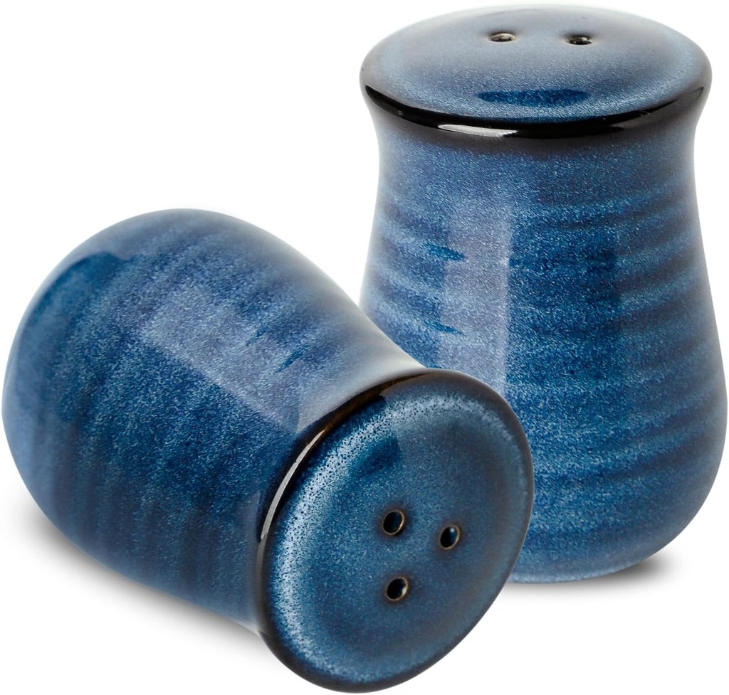 Salt and Pepper Shakers, Hasense Blue Salt Shakers Set of 2 with Silicone Stoppers, Ceramic Spice Dispenser for Home Kitchen Restaurant Decor, Perfect for Kitchen Gadgets Cooking Table and BBQ