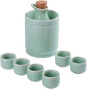 Sake Set Japanese Sake Cup Set 8 Pieces Ceramic Sake Set with Warmer Pot, Celadon Wine Glasses Set, Traditional Japanese Sake Cup Set for Cold/Warm/Shochu/Tea Sake Pot