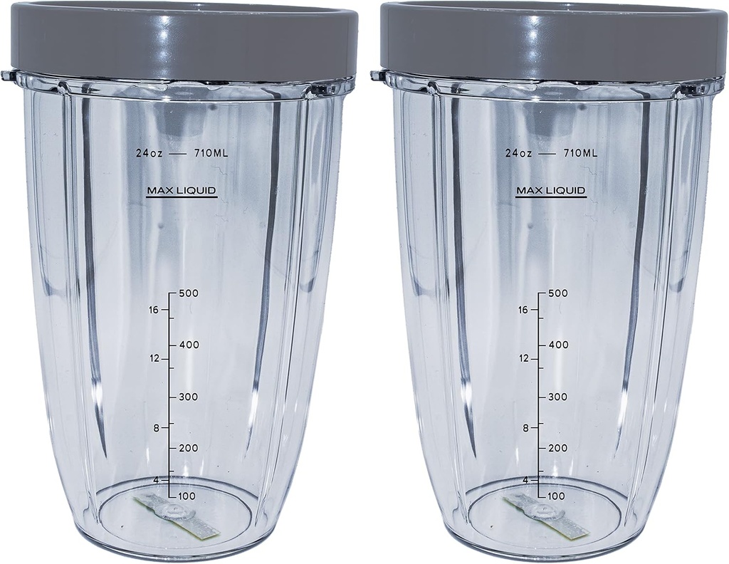 Blendin 24 Ounce Tall Cup Jar with Lip Rings, Compatible with Nutribullet 600W, 900W, NB-101B, NB-101S, NB-201, NBR-0601, NBR-1201, NB9-1301, 900 Pro Series Blenders, 2 Pack Replacement Parts