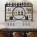 Modern LED Wine Rack Wall Mounted with Wine Glass Holder,Floating Bar Shelves,Liquor Bottle Display Shelf,Iron Wine Shelf for Liquor Bottle and Wine Storage in Kitchen Wine Cellar,Black/Gold