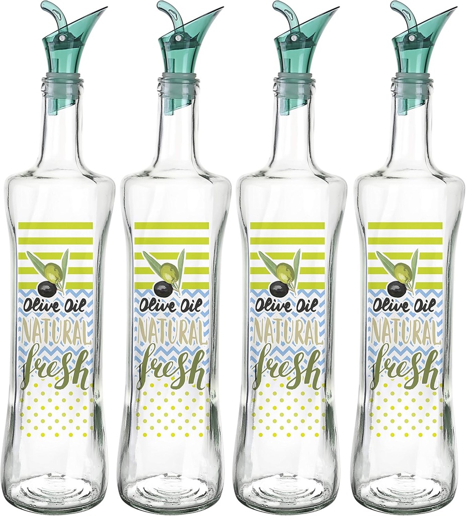 UNIWARE 4 Pack Food Grade Glass Oil Dispenser/Oil Bottle/Vinegar Dispenser (500ml (17oz))