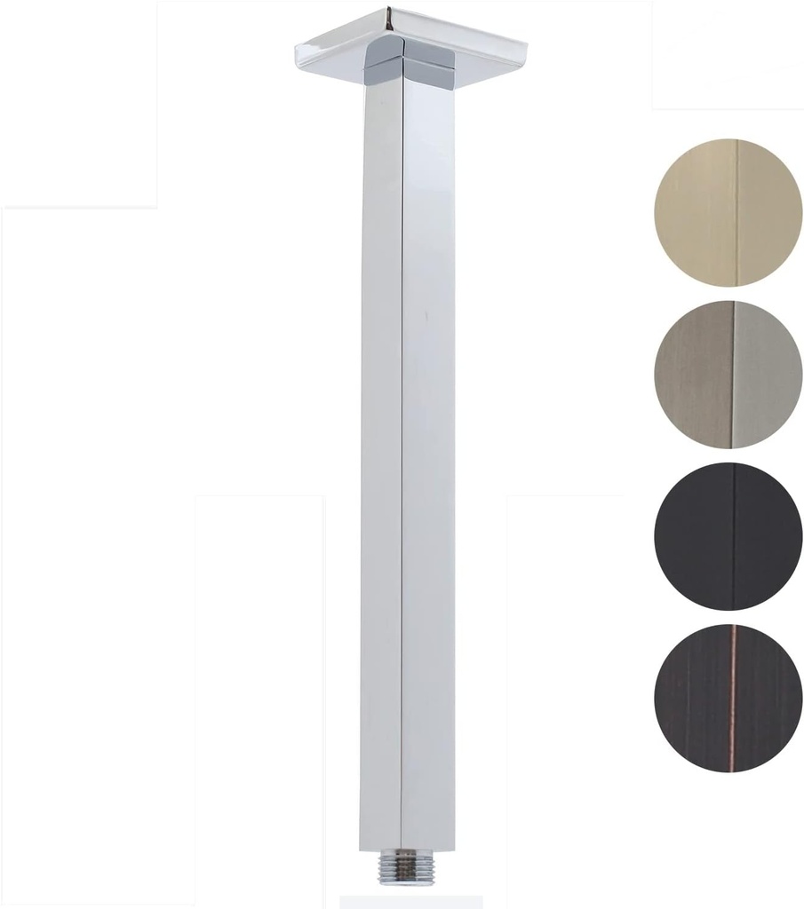 Ceiling Mount Shower Arm with Flange 20 Inches Square Straight Extender Extension Pipe Replacement, Long Shower Arm For Fixed Rain Shower Head or High Ceiling, Chrome