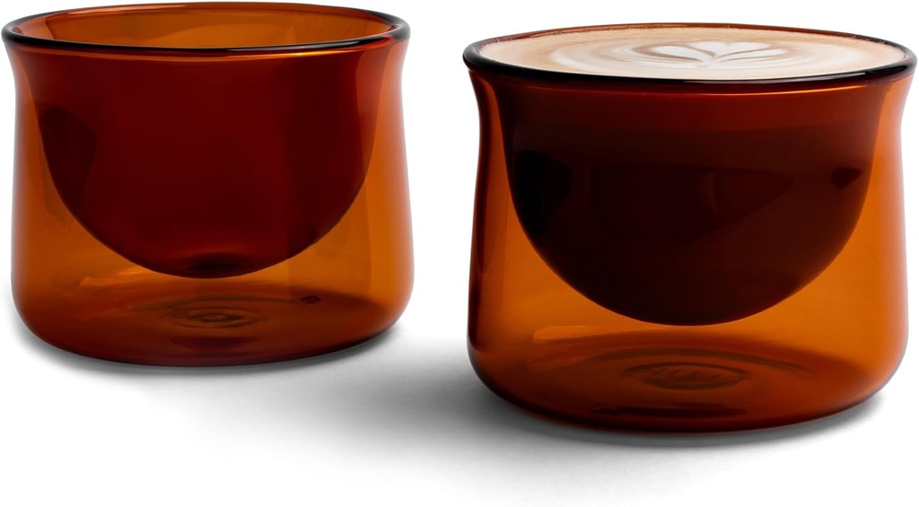 FLUR Latte Glasses (Set of 2) Perfect for Latte Art, Lattes, Cappuccinos & Flat Whites – Double-Walled Borosilicate Glass – Handmade, Lightweight & Durable – 7oz (Amber)